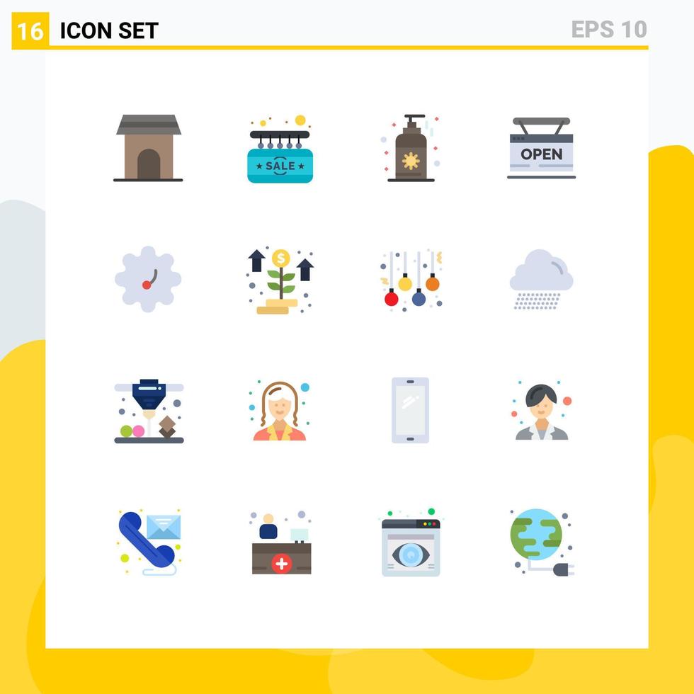 pacote de 16 sinais e símbolos modernos de cores planas para mídia impressa na web, como loja de porta da web patterson, pacote editável aberto de elementos de design vetorial criativo vetor