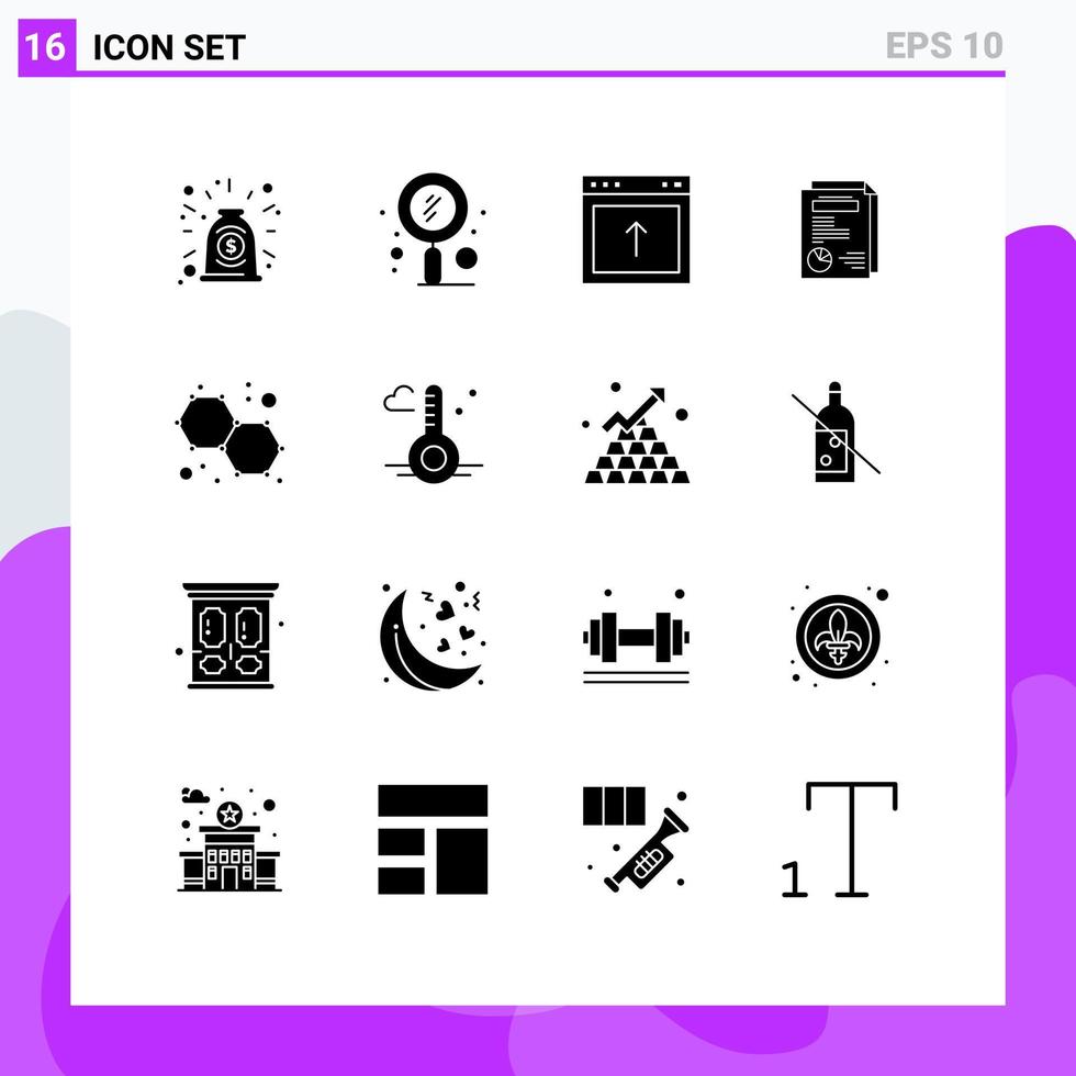 grupo de 16 sinais de glifos sólidos e símbolos para átomos relatório de layout de zoom site elementos de design de vetores editáveis