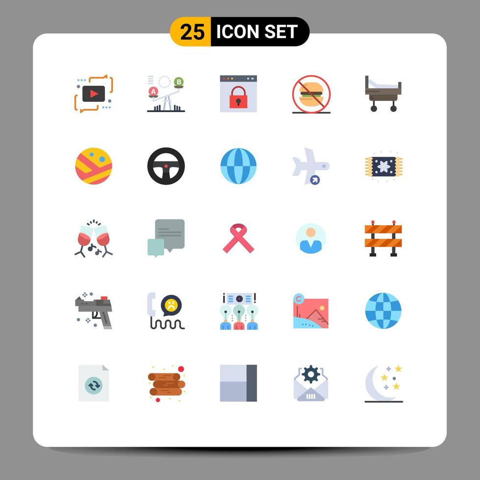 grupo de símbolos de ícone universal de 25 cores planas modernas de elementos de design de vetores editáveis de página rápida sem elevador de comida