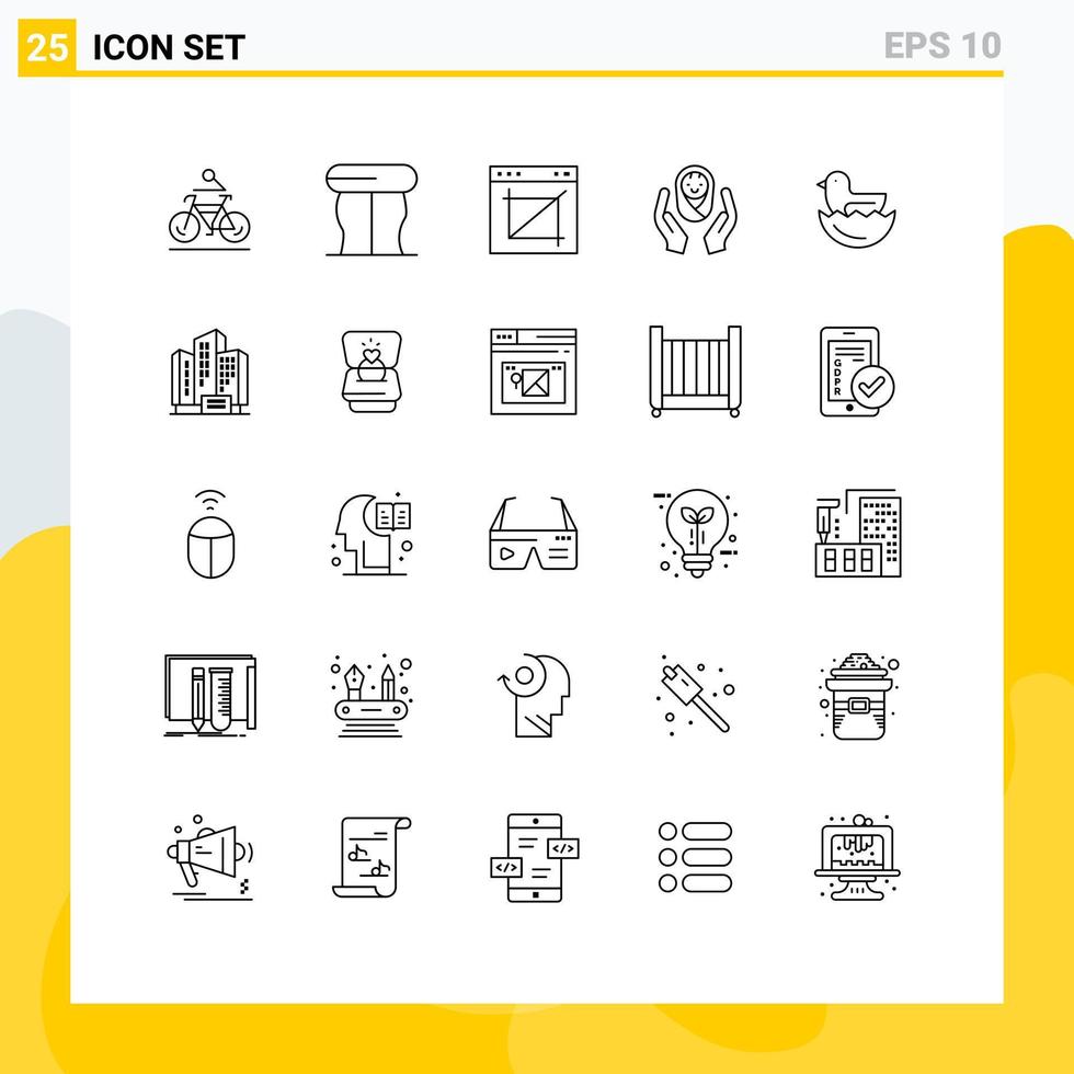 conjunto de linha de interface móvel de 25 pictogramas de elementos de design de vetores editáveis de aplicativos de cuidados infantis