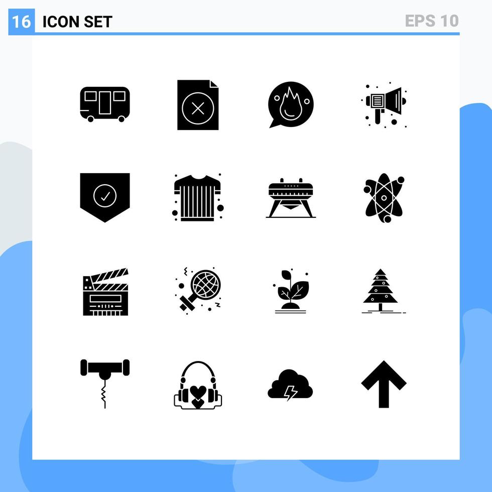 grupo de 16 glifos sólidos modernos definidos para verificar elementos de design de vetores editáveis de áudio de escola de carreira de som