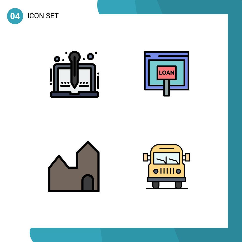 4 ícones criativos sinais e símbolos modernos de conteúdo narrativa on-line chaminé de fábrica de internet elementos de design de vetores editáveis