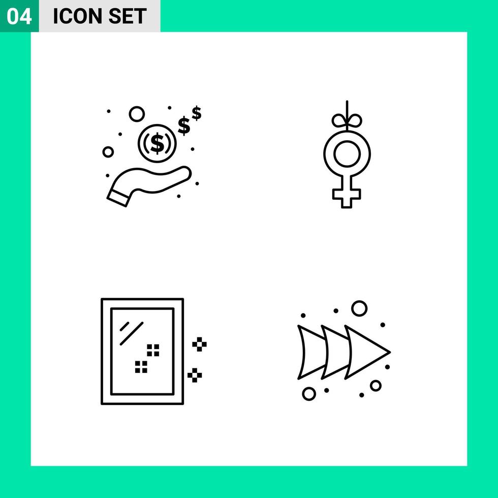 pacote de 4 ícones de estilo de linha definir símbolos de contorno para imprimir sinais criativos isolados no fundo branco conjunto de 4 ícones de fundo de vetor de ícone preto criativo