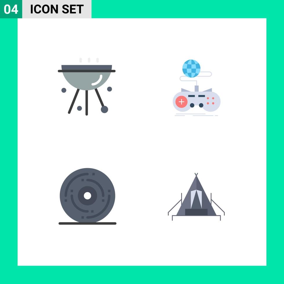 4 pacote de ícones planos de interface de usuário de sinais e símbolos modernos de eventos de jogos de comida online de churrasco elementos de design vetorial editáveis vetor