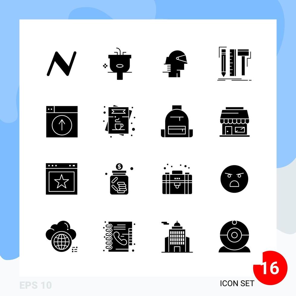 pacote moderno de 16 ícones símbolos de glifos sólidos isolados em fundo branco para design de sites criativos de fundo vetorial de ícones pretos vetor