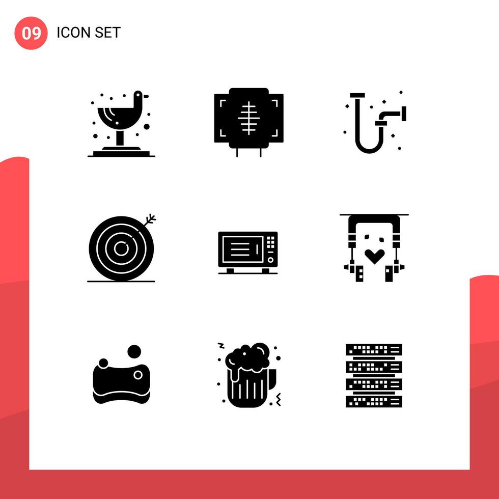 9 interface do usuário pacote de glifos sólidos de sinais e símbolos modernos de elementos de design de vetores editáveis criativos de marketing de construção de alvo doméstico