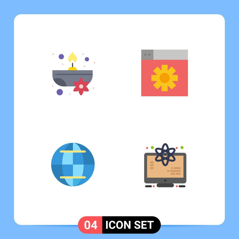 conjunto de 4 ícones planos comerciais para monitor de configuração de flores aromáticas, elementos de design de vetores editáveis