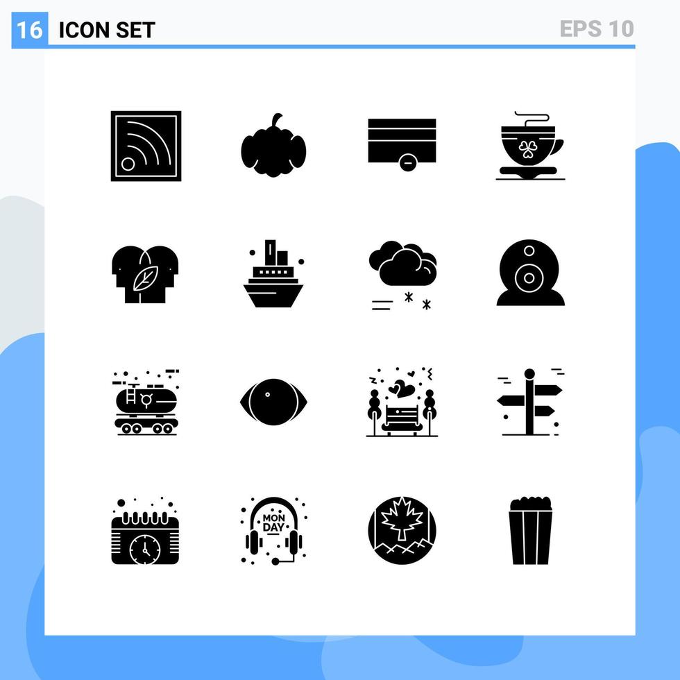 conjunto de 16 pacotes de glifos sólidos comerciais para elementos de design de vetores editáveis de café de cabeça ecológica irlandesa