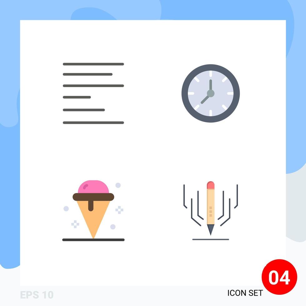 pacote de ícones planos de 4 símbolos universais de relógio de gelo alinhado, relógio doce, elementos de design de vetores editáveis