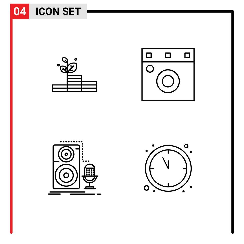 pacote de 4 sinais e símbolos modernos de cores planas de linha preenchida para mídia impressa na web, como crescer microfone, sucesso, guarda-roupa, som, elementos de design de vetores editáveis