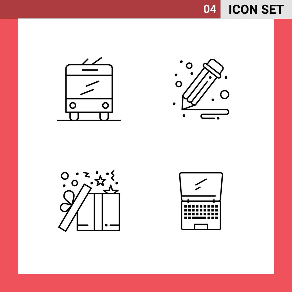 pacote de interface do usuário de 4 cores planas básicas de linha preenchida de elementos de design de vetores editáveis de presente de negócios de ônibus