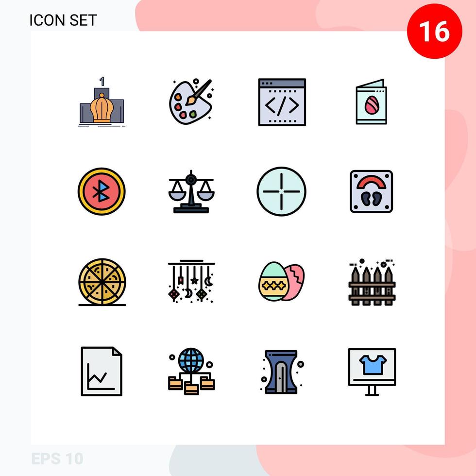 16 interface de usuário pacote de linha cheia de cores planas de sinais e símbolos modernos de escritório de cartão de pintura de ovos de casamento editáveis elementos de design de vetores criativos