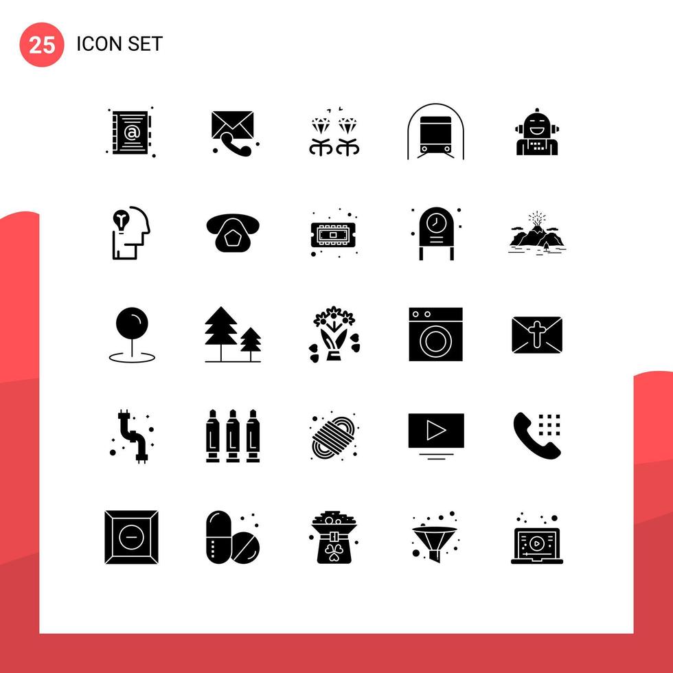 25 interface do usuário pacote de glifos sólidos de sinais e símbolos modernos de veículos artificiais transporte de joias metrô elementos de design de vetores editáveis