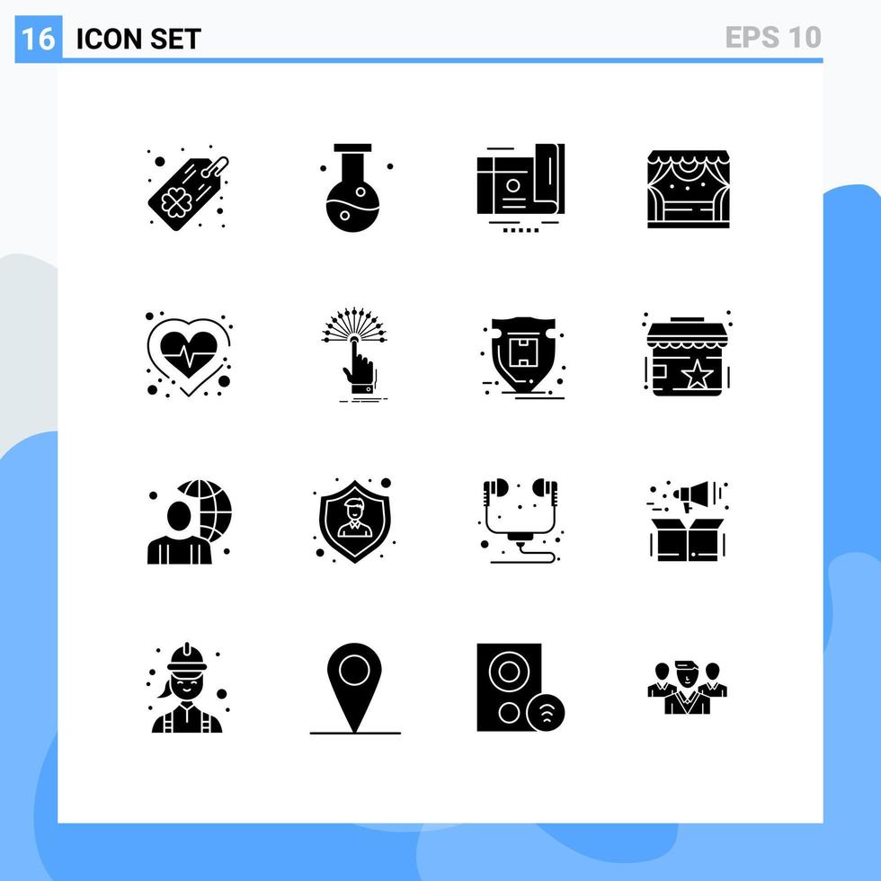 16 interface do usuário pacote de glifos sólidos de sinais e símbolos modernos de elementos de design de vetores editáveis de entretenimento de palco de teatro de coração
