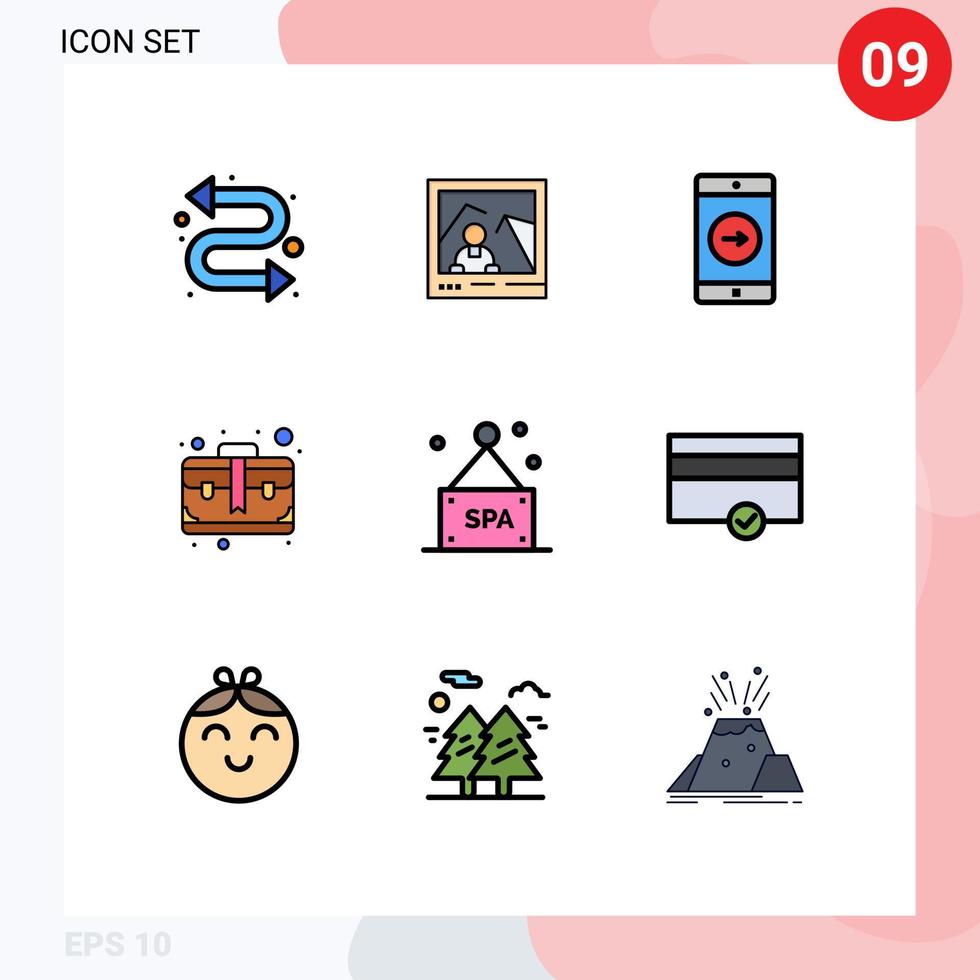 pacote de ícones vetoriais de estoque de 9 sinais e símbolos de linha para sinal de spa caso certo breve elementos de design de vetores editáveis