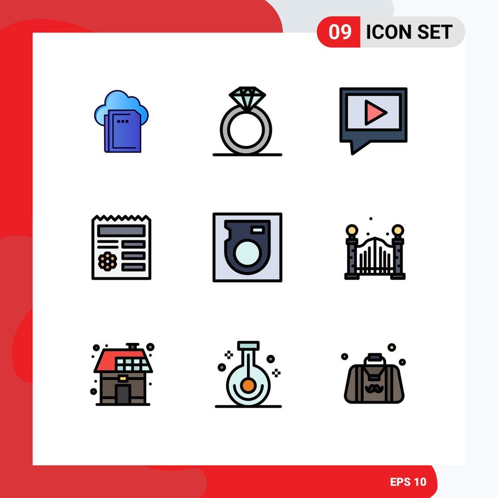 conjunto de 9 sinais de símbolos de ícones de interface do usuário modernos para elementos de design de vetores editáveis de manu de disco de bate-papo de unidade de cidade