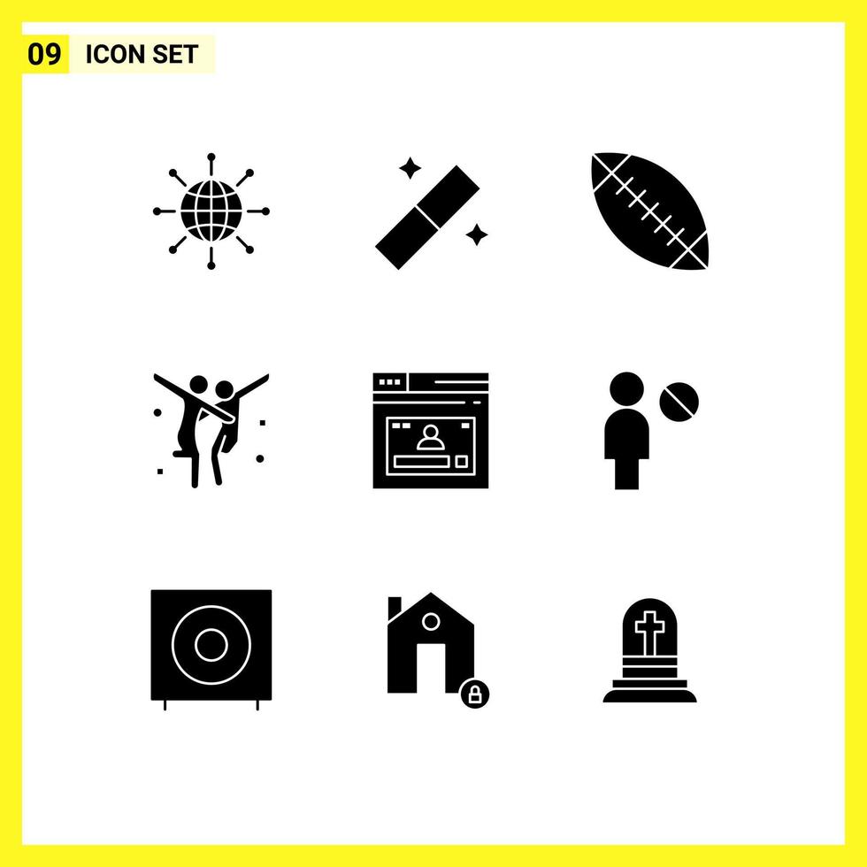 conjunto de 9 sinais de símbolos de ícones de interface do usuário modernos para web internet coreografia de festa americana elementos de design de vetores editáveis