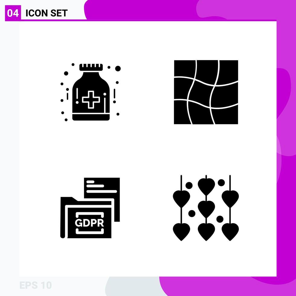 pacote de conjunto de ícones sólidos de 4 ícones de glifo isolados em fundo branco para impressão na web e fundo de vetor de ícone preto criativo móvel
