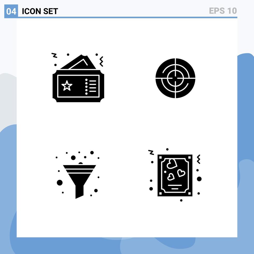 conjunto de 4 sinais de símbolos de ícones de interface do usuário modernos para filtro de bilhete cinema gps classificar elementos de design de vetores editáveis