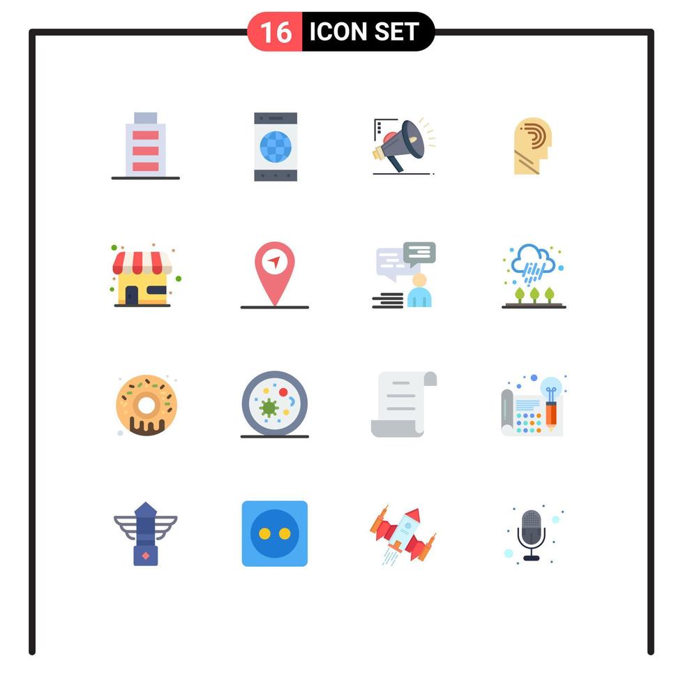 pacote de linha vetorial editável de 16 cores planas simples de interruptor de loja de mercado pacote editável de mente humana de elementos de design de vetores criativos