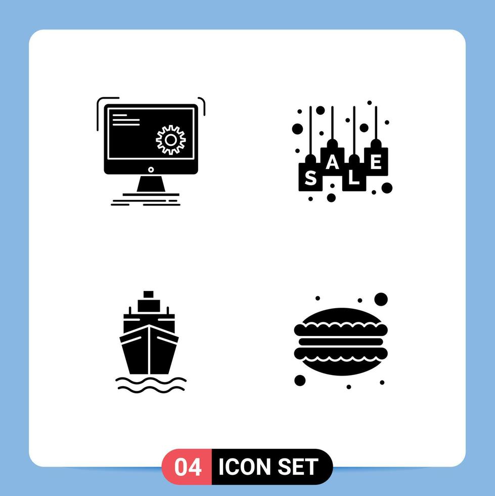4 ícones criativos, sinais e símbolos modernos de etiqueta de processo de venda de comando, etiqueta, nadar, elementos de design de vetores editáveis