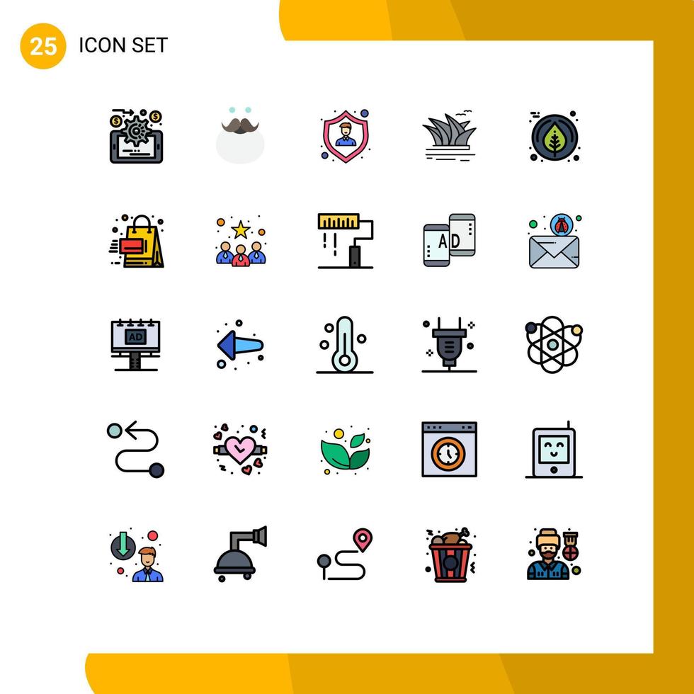 conjunto de 25 símbolos de símbolos de ícones de interface do usuário modernos para seguros de ópera de folhas conjuntos de cidades de porto editáveis elementos de design vetorial vetor