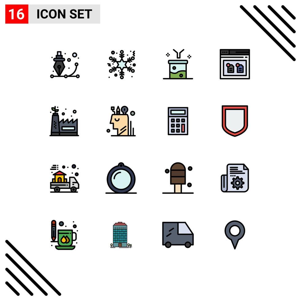 conjunto de 16 sinais de símbolos de ícones de interface do usuário modernos para documento de fabricação ecológica big data e navegador de conceito de ciência informações brutas editáveis elementos de design de vetores criativos