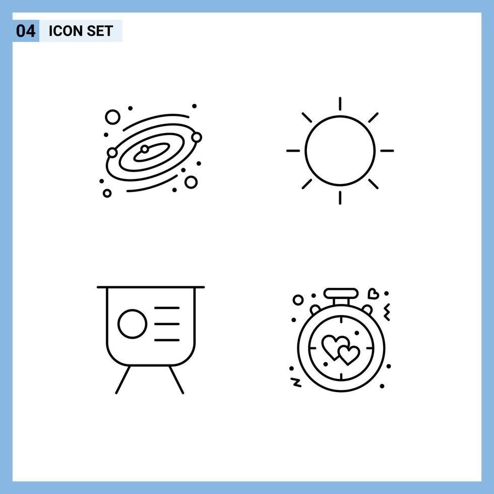 conjunto de pictogramas de 4 cores planas de linhas preenchidas simples de elementos de design de vetores editáveis de desempenho de luz de astronomia