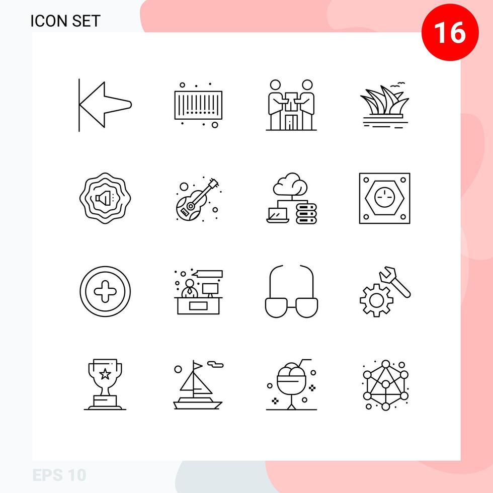 pacote de linha vetorial editável de 16 contornos simples de guitarra sydney partners cultura da ópera elementos de design vetorial editável vetor