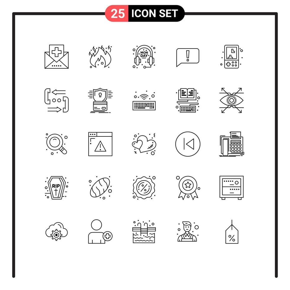 conjunto de 25 sinais de símbolos de ícones de interface do usuário modernos para jogos eletrônicos de comércio eletrônico erro de interface do usuário editável elementos de design vetorial vetor