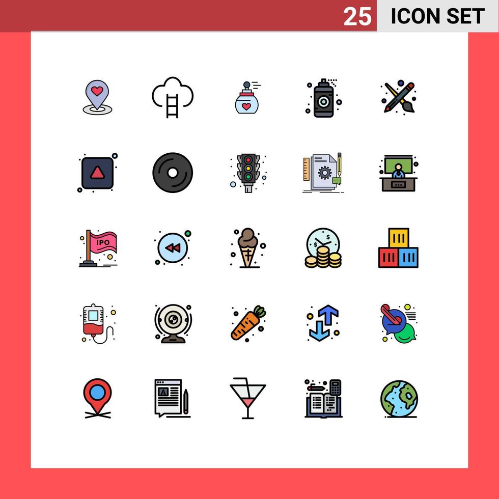 Pacote de cores planas de linha cheia de 25 interfaces de sinais e símbolos modernos de designer gráfico de spray, elementos de design de vetores editáveis perfumados