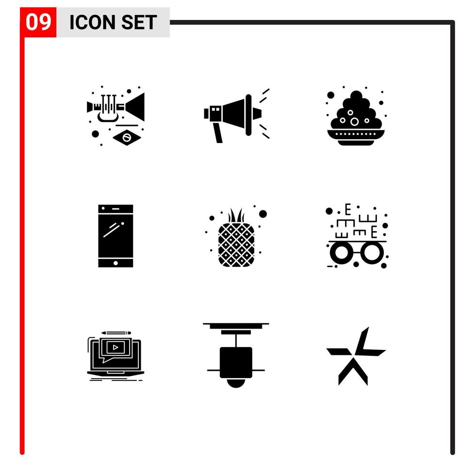 9 interface do usuário pacote de glifos sólidos de sinais e símbolos modernos de placa de iphone de frutas elementos de design de vetores editáveis de smartphone android