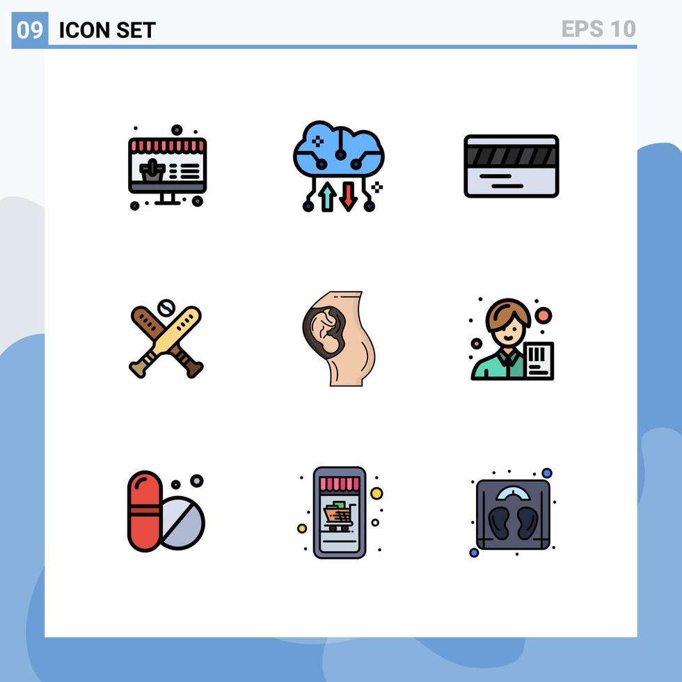 pacote de interface do usuário de 9 cores planas básicas de linhas preenchidas de bastões de bilhete de gravidez para bebês elementos de design de vetores editáveis de beisebol