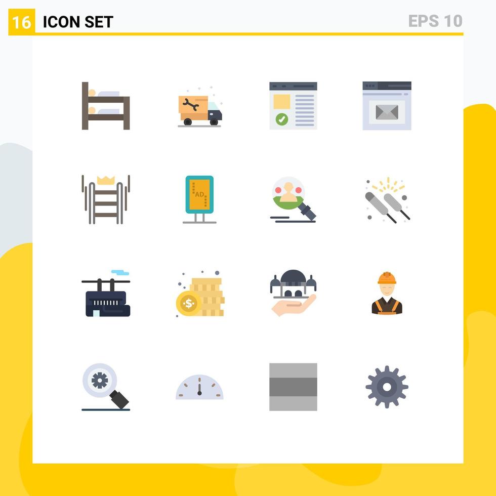 conjunto de cores planas de interface móvel de 16 pictogramas de pacote editável de página de caixa de entrada do navegador de web mail de elementos de design de vetores criativos