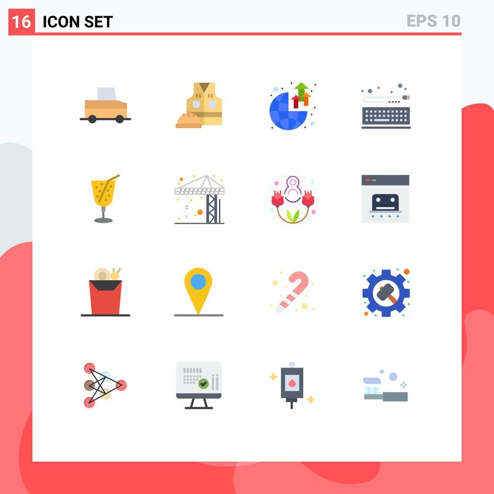 pacote de cores planas de 16 símbolos universais de teclado de crescimento de praia de suco pacote editável de elementos de design de vetores criativos