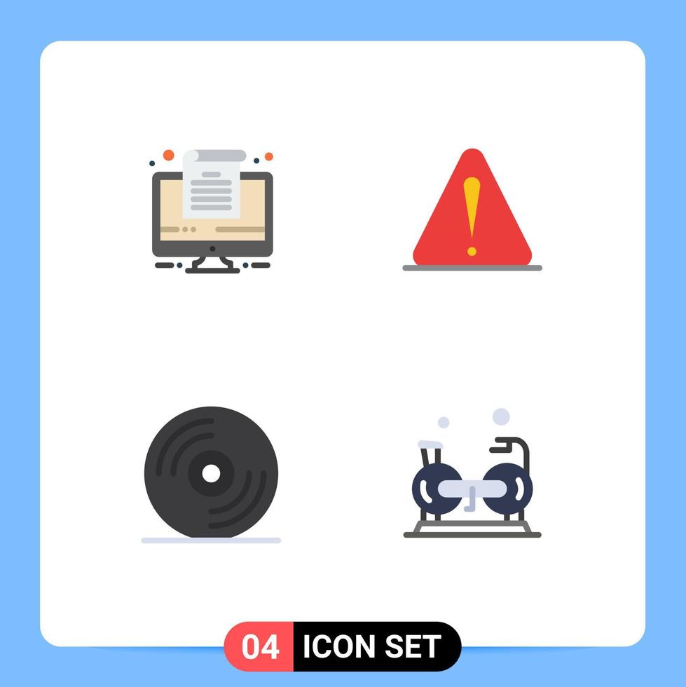 4 ícones planos universais assinam símbolos de alerta de música de computador, exercício logístico, elementos de design de vetores editáveis