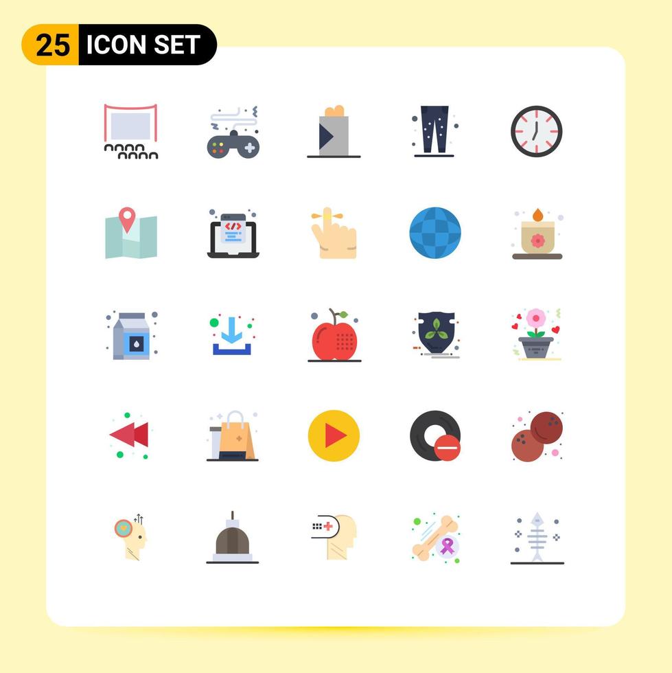 25 sinais universais de cores planas símbolos de relógio eid play calças pent editáveis elementos de design vetorial vetor