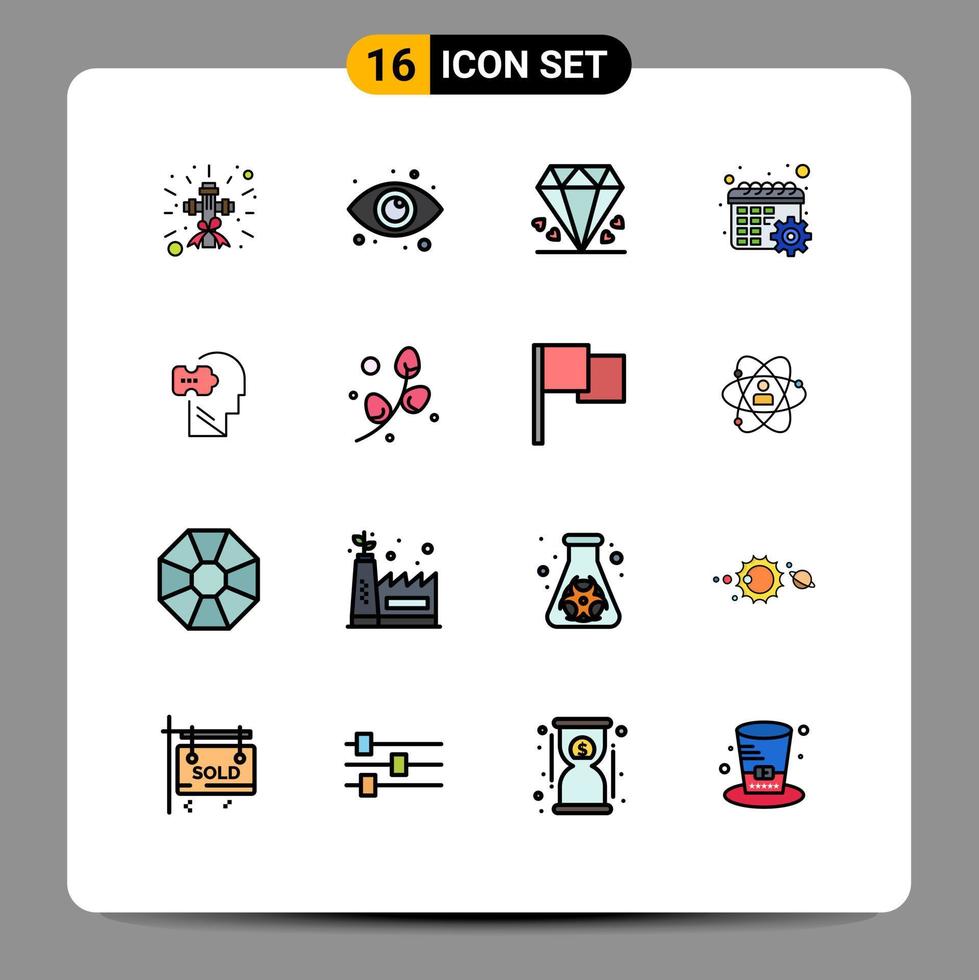 conjunto de pictogramas de 16 linhas de mente cheias de cores planas simples, configurações de calendário de diamantes, elementos de design de vetores criativos editáveis