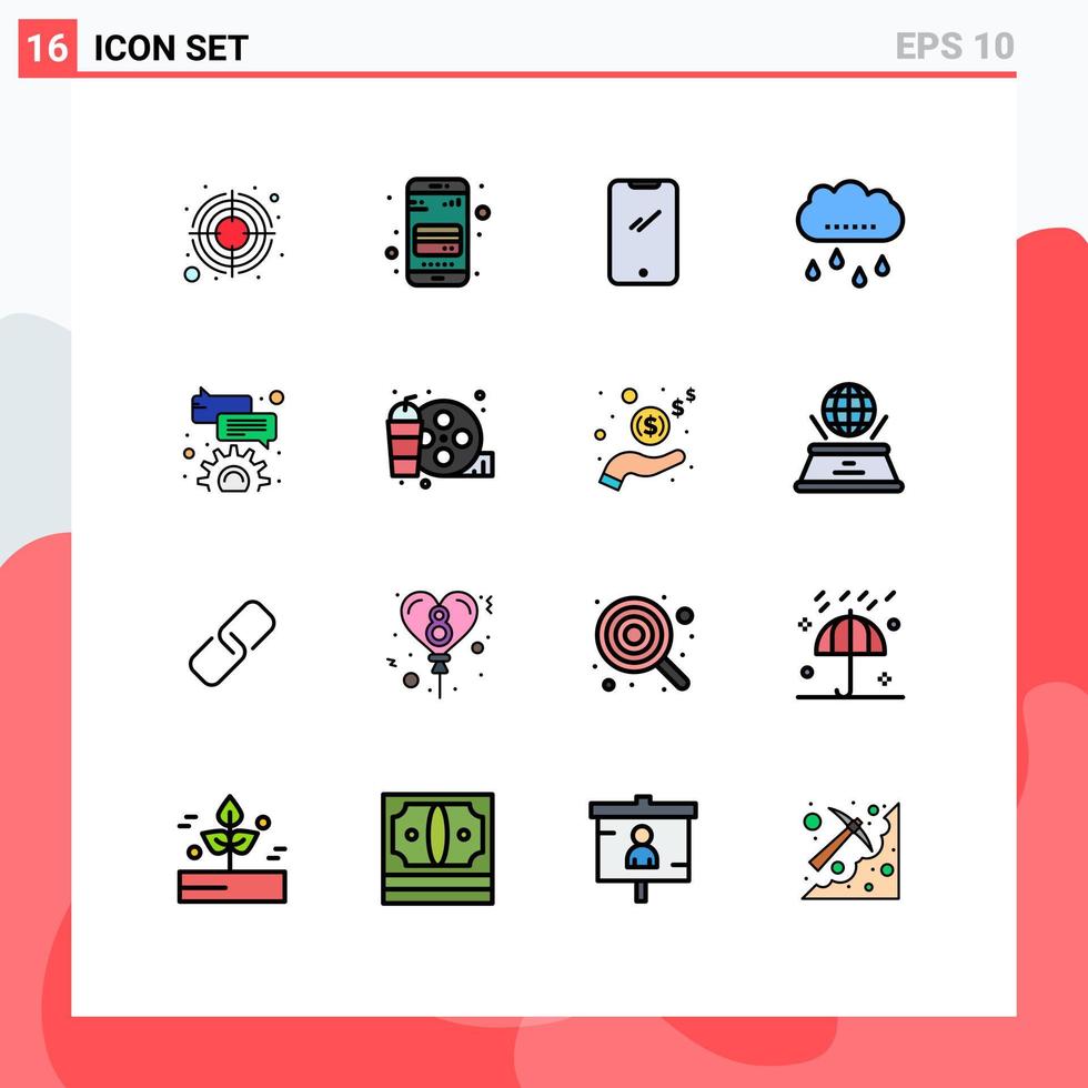 grupo de símbolos de ícones universais de 16 linhas cheias de cores planas modernas de bolha chuva de telefone chuva iphone elementos de design de vetores criativos editáveis