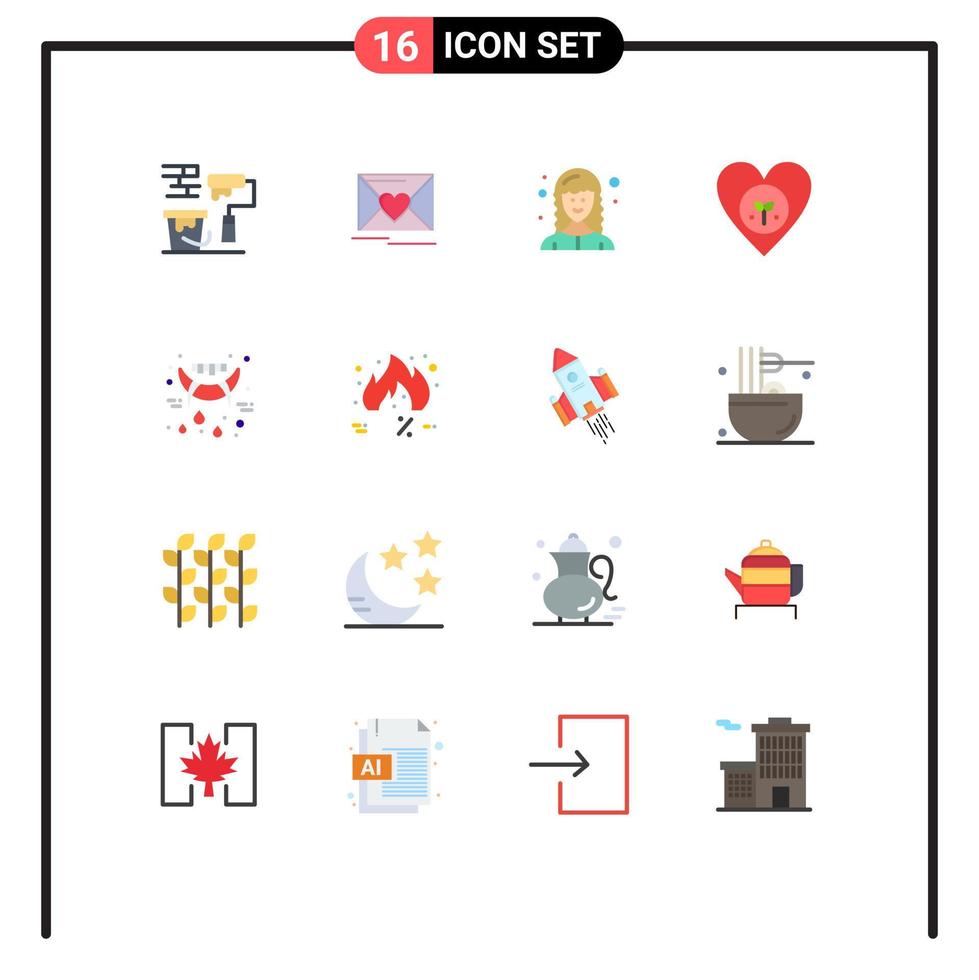 conjunto de 16 sinais de símbolos de ícones de interface do usuário modernos para o pacote editável de ecologia favorita do desenvolvedor de coração de halloween de elementos de design de vetores criativos