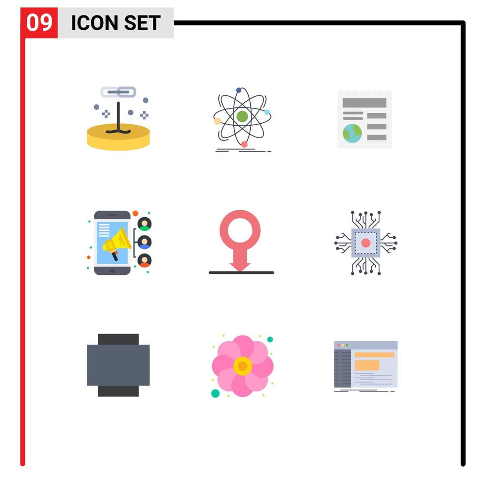 pacote de 9 sinais e símbolos modernos de cores planas para mídia impressa na web, como elementos de design de vetores editáveis de equipe nuclear de trabalho em equipe humana