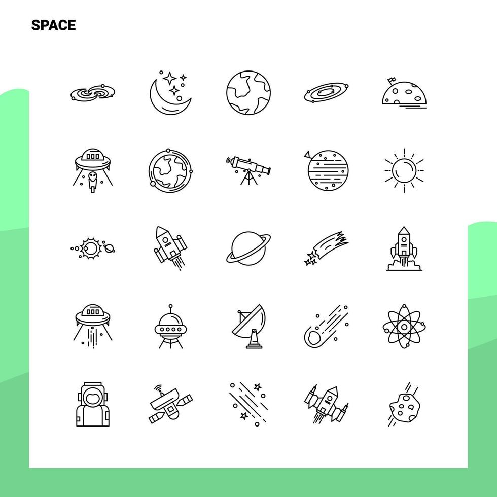 conjunto de ícones de linha espacial conjunto de 25 ícones vector design de estilo minimalista ícones pretos conjunto de pacote de pictograma linear