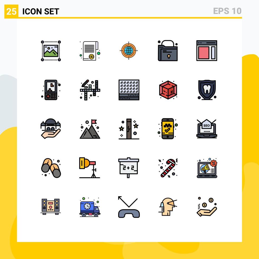 Conceito de cor plana de 25 linhas preenchidas para sites móveis e aplicativos pasta de imposto de arquivo de comunicação alvo elementos de design de vetores editáveis