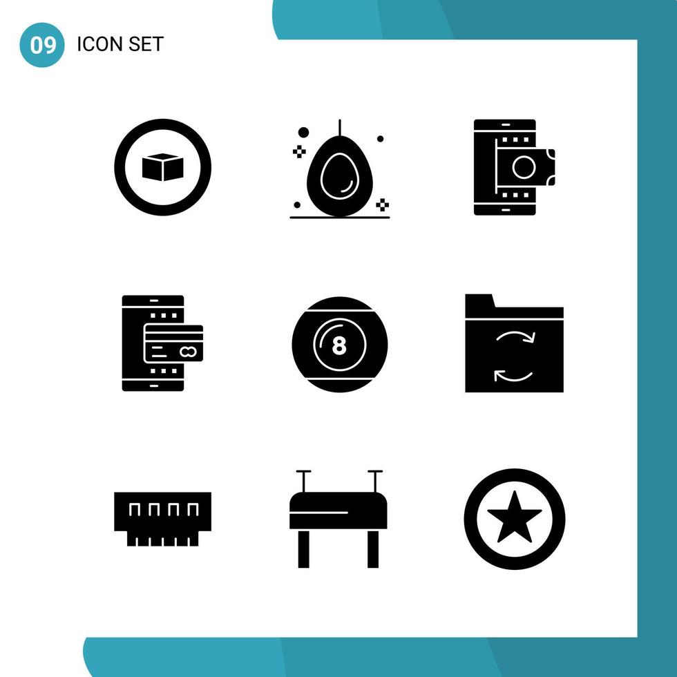 pacote vetorial de 9 símbolos de glifo ícone de estilo sólido definido em fundo branco para web e fundo de vetor de ícone preto criativo móvel
