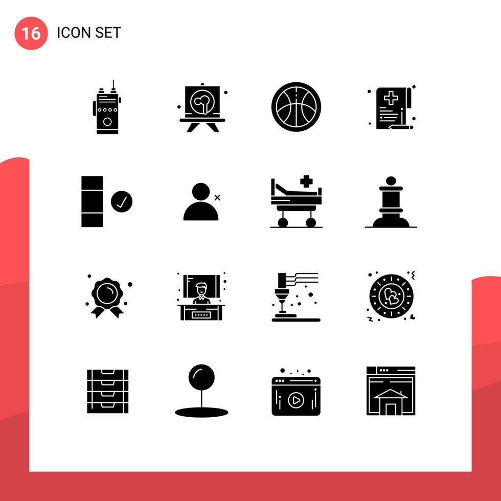 16 conceito de glifo sólido para sites móveis e aplicativos completos elementos de design de vetores editáveis de saúde médica