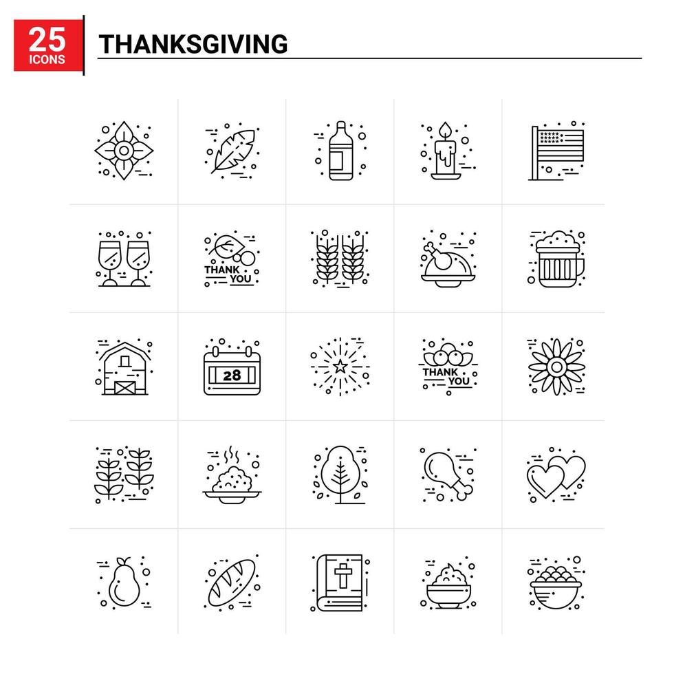 25 conjunto de ícones de ação de graças de fundo vetorial vetor