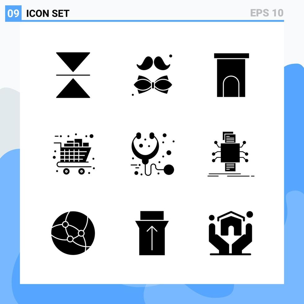 símbolos de glifo de ícones de estilo sólido moderno 9 para uso geral sinal de ícone sólido criativo isolado no fundo branco 9 ícones embalam fundo de vetor de ícone preto criativo