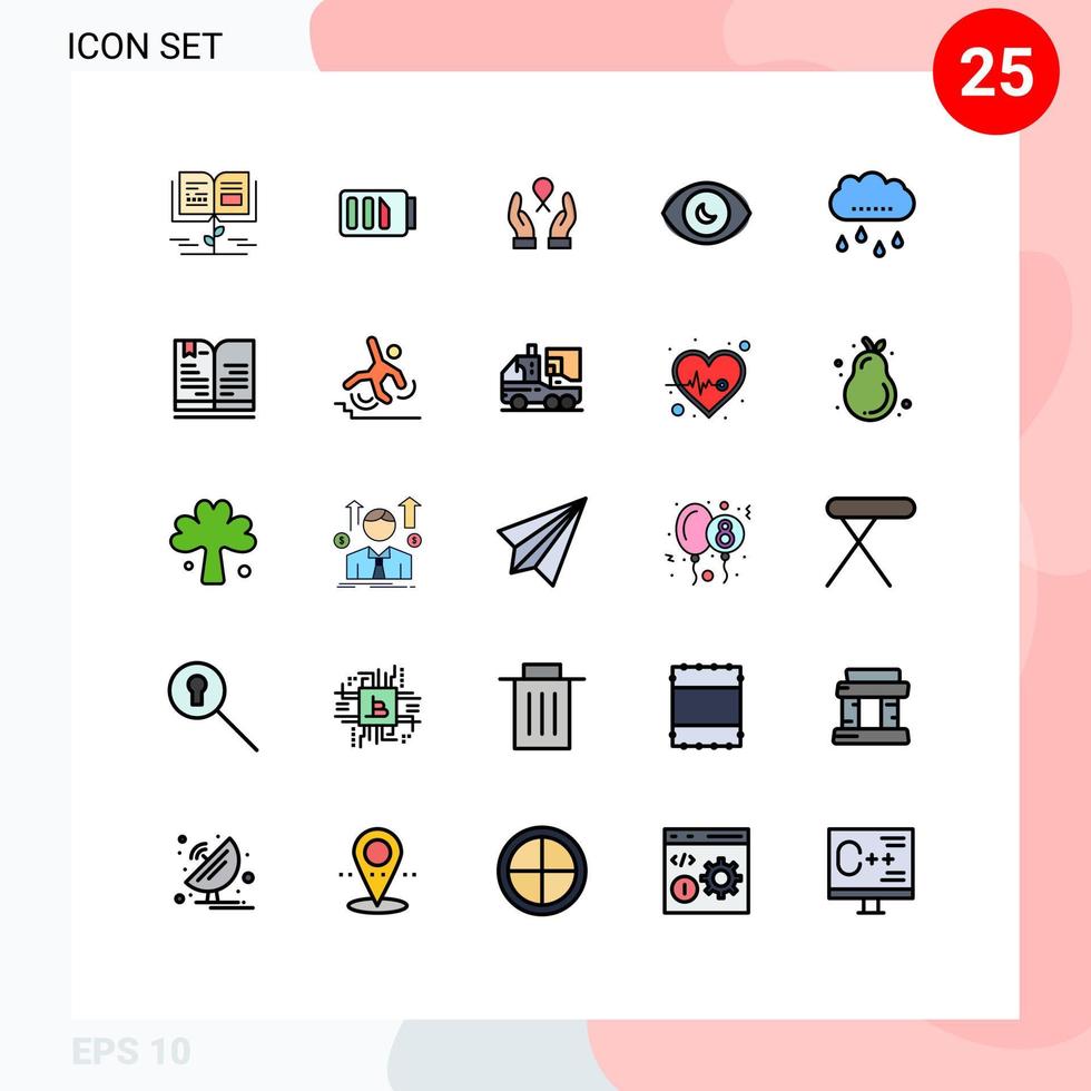 25 ícones criativos, sinais modernos e símbolos de elementos de design de vetores editáveis de pesquisa de cuidados de vista de chuva