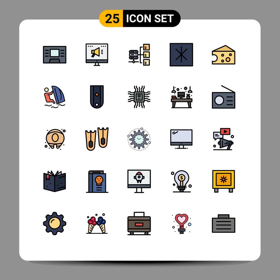 25 ícones criativos, sinais e símbolos modernos de surfe, compartilhamento de queijo, geladeira, elementos de design de vetores editáveis