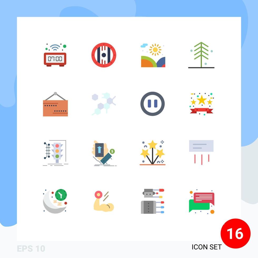 conjunto de cores planas de interface móvel de 16 pictogramas de pacote editável de floresta de natureza de agricultura de árvore fechada de elementos de design de vetores criativos